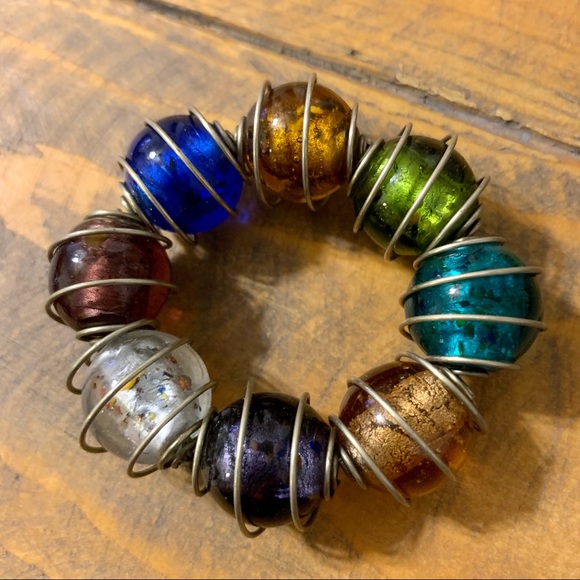 Wire Wrapped Multicolor Glass Beaded Napkin Rings - Picture 9 of 10